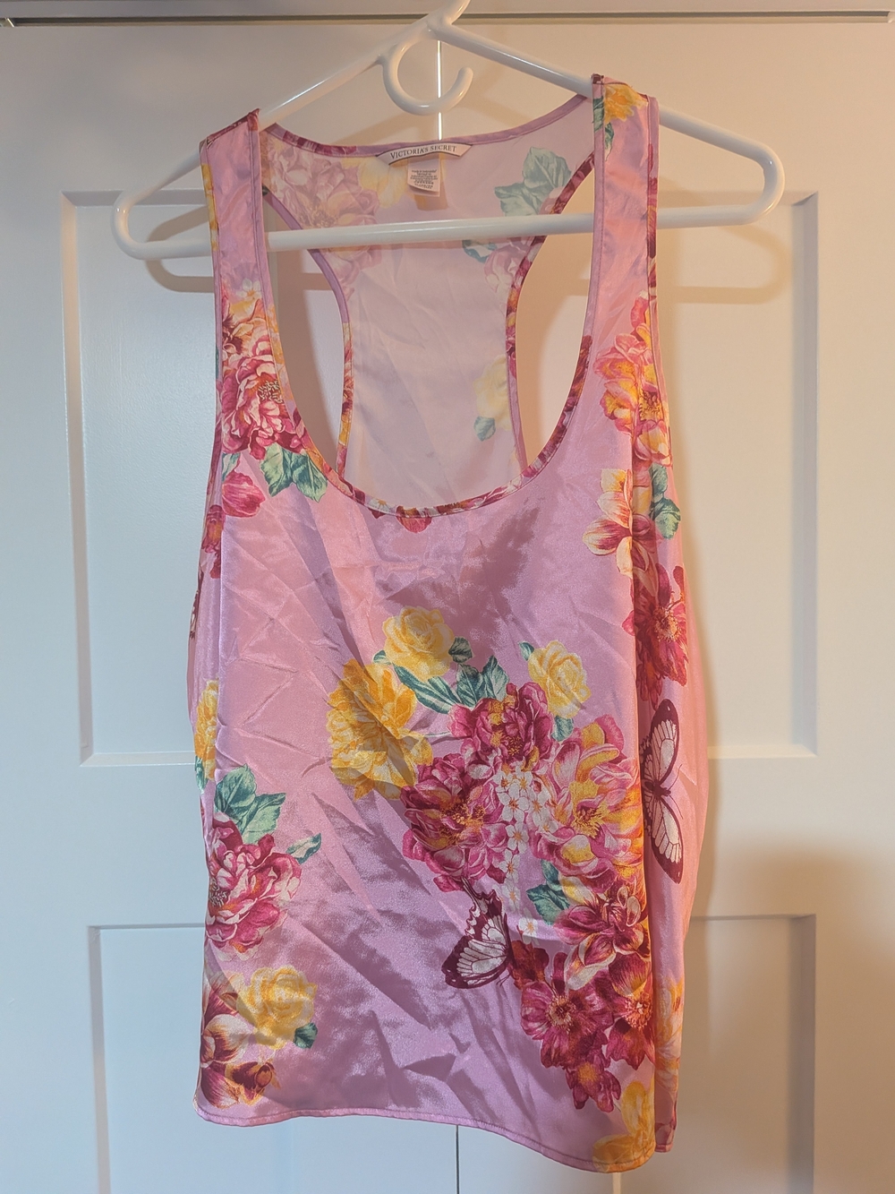 Pink Floral Racerback Tank Top with Butterflies